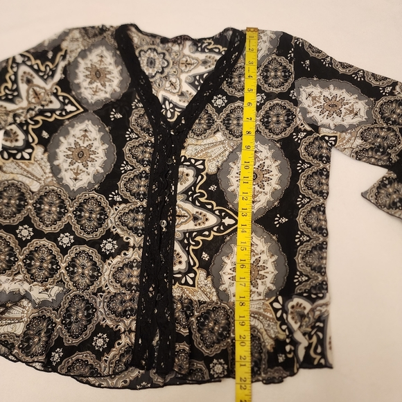 Paisly Button Down Semi Sheer Blouse - Picture 11 of 14